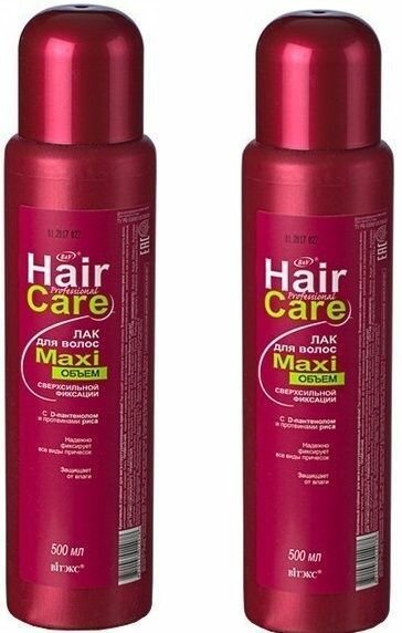 Витэкс ЛАК для волос МАXIобъём сверхсильной фиксации, с D-пантенолом и протеинами риса Professional Hair Care , 500 мл. 2 шт.