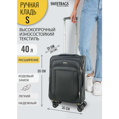 фото Чемодан , 40 л, размер s, черный sweetbags