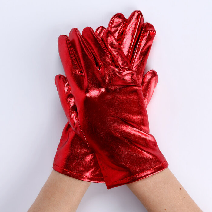 Карнавальнеый аксессуар- перчатки , цвет красный металлик, искусственная кожа