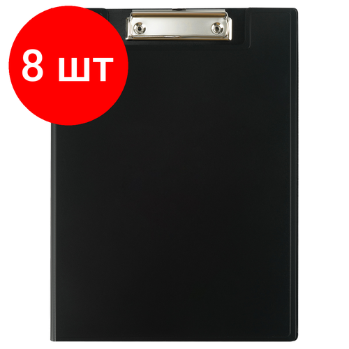 Комплект 8 шт, Папка-планшет с зажимом СТАММ А4, 1500мкм, пластик, черный