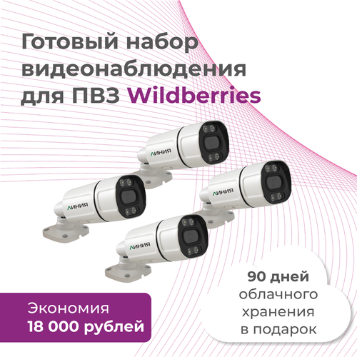 Видеонаблюдение для пунктов выдачи заказов / Готовый набор для ПВЗ / 4 IP-камеры с облачным хранением архива / 90 дней облака в подарок