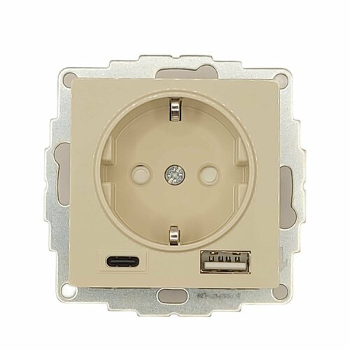 Розетка 16А с 2 USB A+C (5В/2, 4А/3, 0А, 2х5В/1, 5А) механизм, Systeme Electric (Schneider Electric) AtlasDesign ATN000232 бежевый 2шт