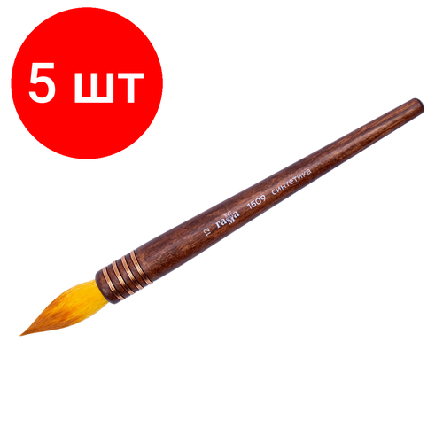 Комплект 5 шт, Кисть художественная для каллиграфии Гамма, синтетика круглая, №12, короткая ручка без обоймы