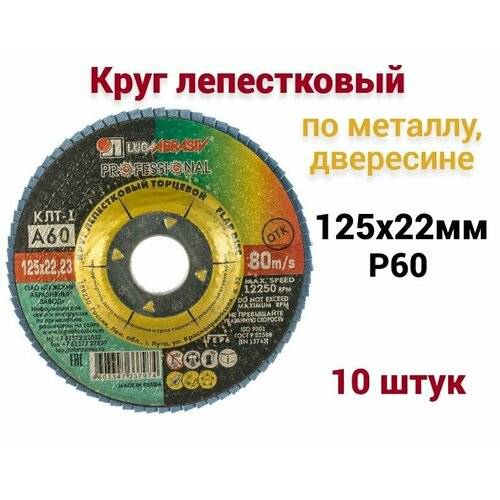 Круг лепестковый по металлу/древесине Луга 125х22 мм P60, 10шт