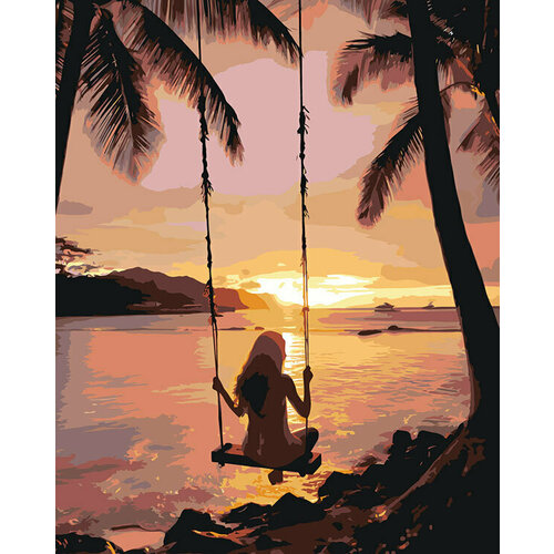 Картина по номерам Природа Девушка на качелях на берегу