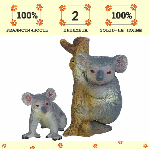 Набор фигурок животных серии Мир диких животных: Семья коал, 2 предмета (коала на дереве и джои)