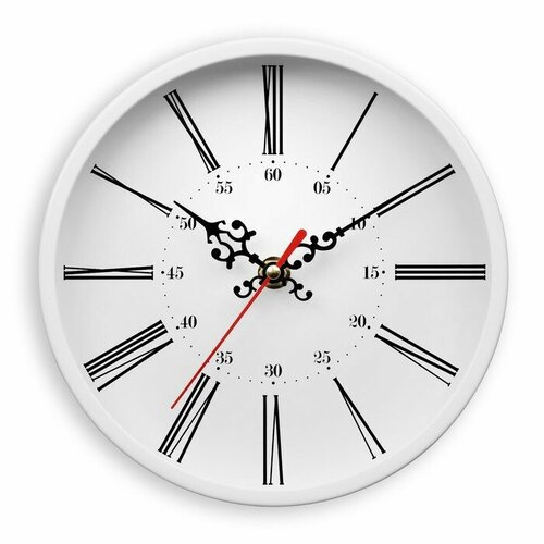 Соломон Часы настенные, d-20 см, интерьерные, Классика, "Римские цифры", бесшумные белый