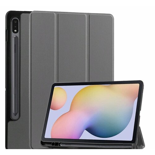 Чехол-обложка MyPads для Samsung Galaxy Tab S9 Ultra (SM-X910) ультратонкий, трансформируется в подставку, автоблокировка экрана, пластиковый, серый чехол пластиковый samsung galaxy s9 розовое счастье