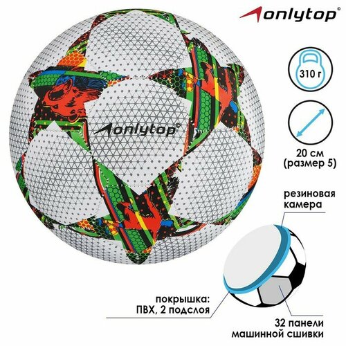 Мяч футбольный ONLYTOP, ПВХ, машинная сшивка, 32 панели, размер 5, 310 г