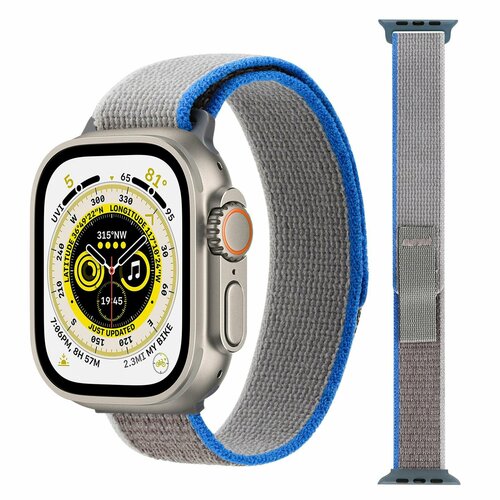 Ремешок нейлоновый Trail Loop для смарт-часов Apple Watch Series 1-9 и Ultra 42/44/45/49 мм, X9 Pro2 / X9+ Ultra2 / X8 Pro+, 09 синий с серым беспроводная зарядка для умных смарт часов x7 x8 x9 lk9 gs8 pro max ultra mini plus smartx манитное зарядное устройство gt g