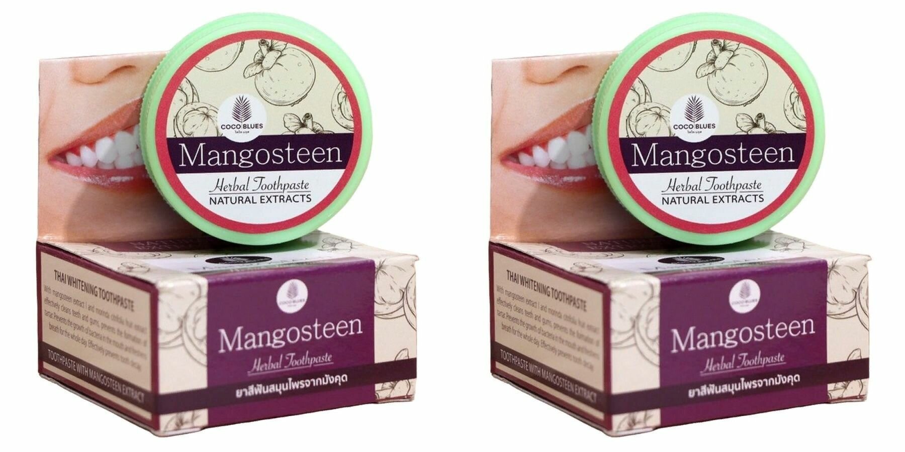 Coco Blues Зубная паста Mangosteen Herbal Toothpaste, с экстрактом мангостина, Травяная, 30 г, 2 шт