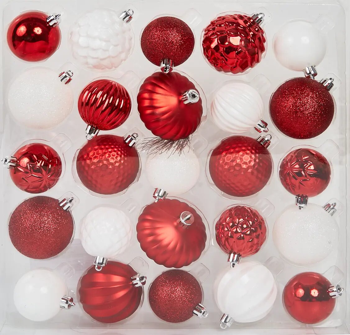 Набор новогодних шаров Christmas 5-6 см полистирол цвет красный 25 шт.