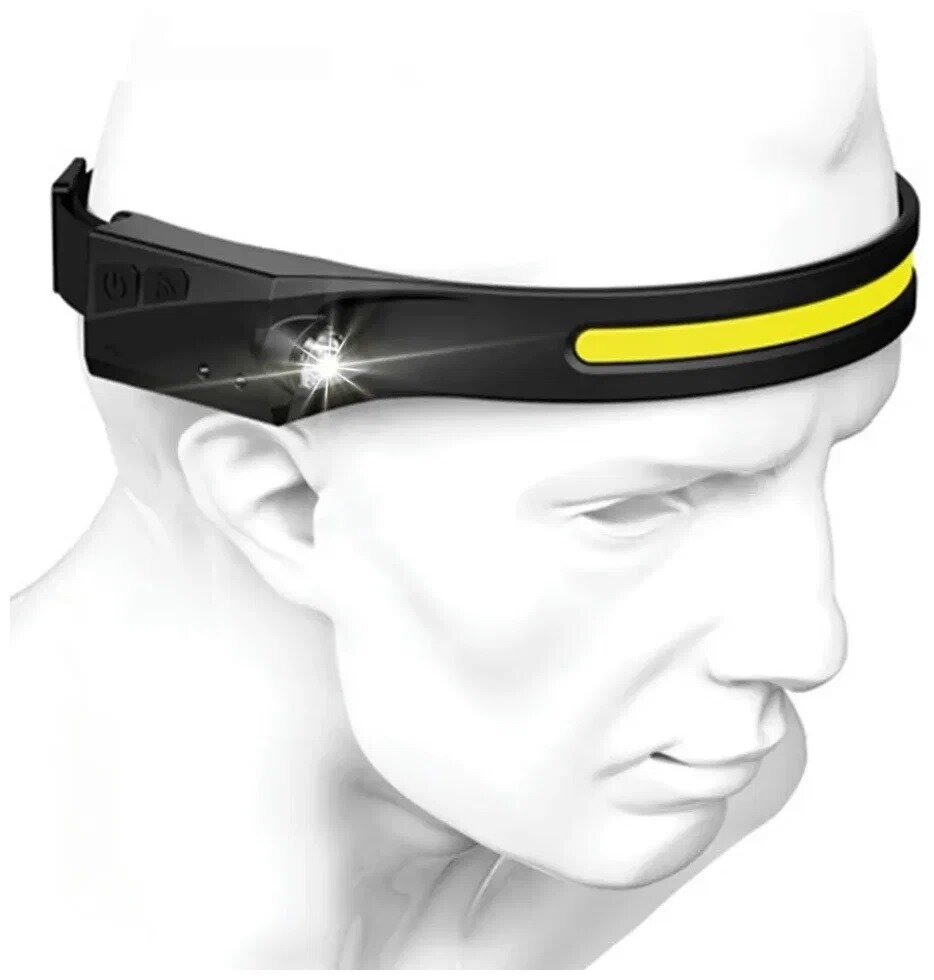 фото Гибкий налобный светодиодный LED-COB + XPG фонарь, для работы, туризма, рыбалки и охоты, кемпинга, 5 режимов, влагозащита, включение по взмаху