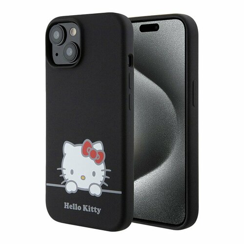 Hello Kitty для iPhone 15 чехол силиконовый Dreaming Kitty, черный