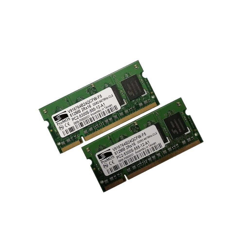 ОЗУ So-Dimm 1Gb PC2-5300, DDR2-667 ProMOS V916764B24QCFW-F5 (Kit 2x512Mb)