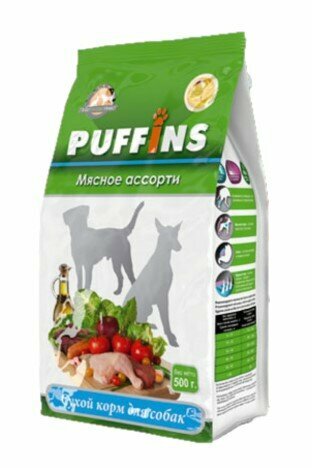 Puffins сухой корм для собак Мясное ассорти 500г