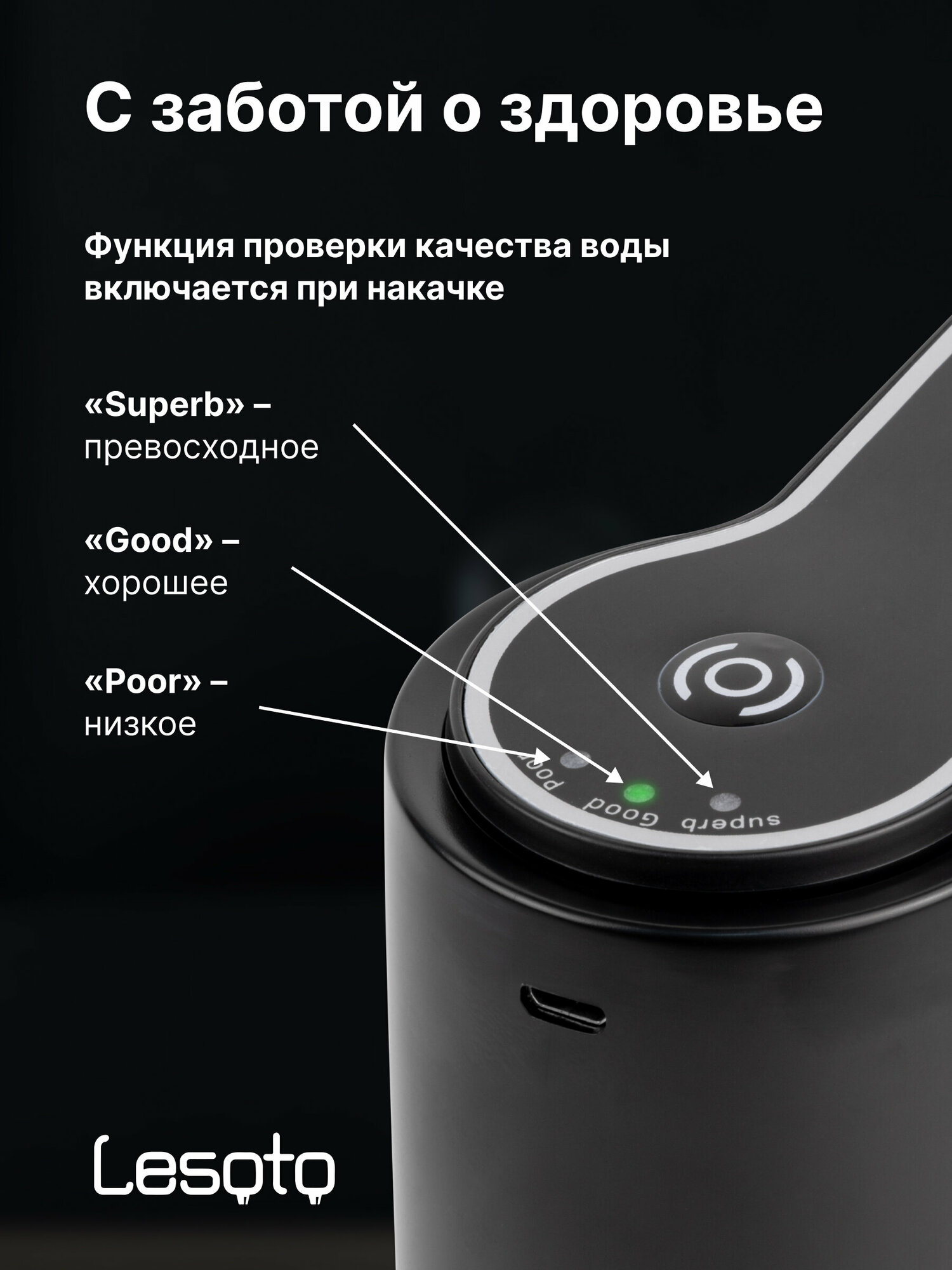 Помпа для воды LESOTO Black Электрическая аккумуляторная USB-помпа (насос)