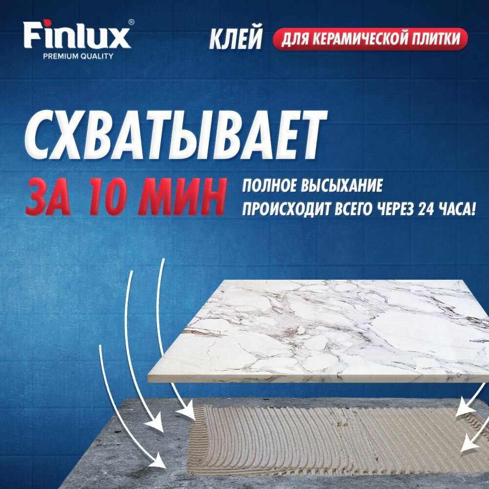 Плиточный клей для плитки керамической Finlux Святозар-18 быстрой фиксации, 7 кг