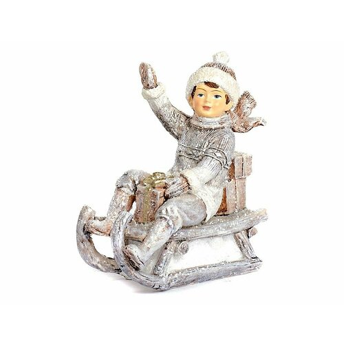 Декоративная фигура зимние радости: мальчик эйно на санках, полистоун, 11 см, Goodwill MC38074-2