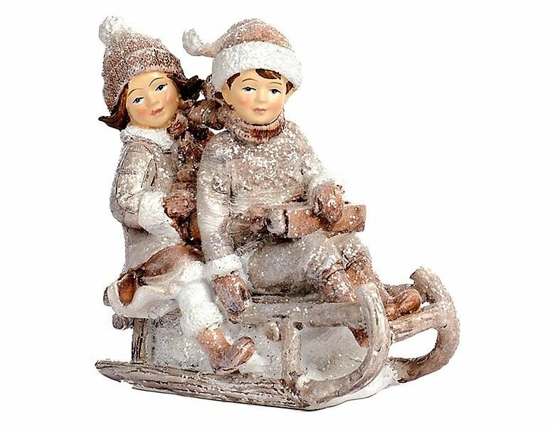 фото Декоративная фигура зимние радости: на санях С снеговичком, полистоун, 13 см, Goodwill MC38073-2