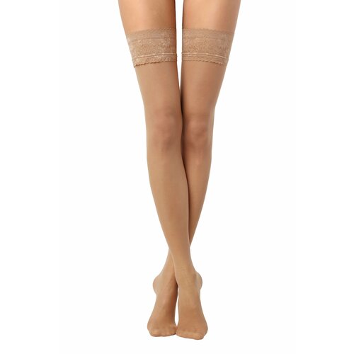 фото Чулки esli чулки женские flirt 20 на кружевной резинке с двойным силиконом. сделано в европе. подарок на день святого валентина., 20 den, размер 3-4, бежевый