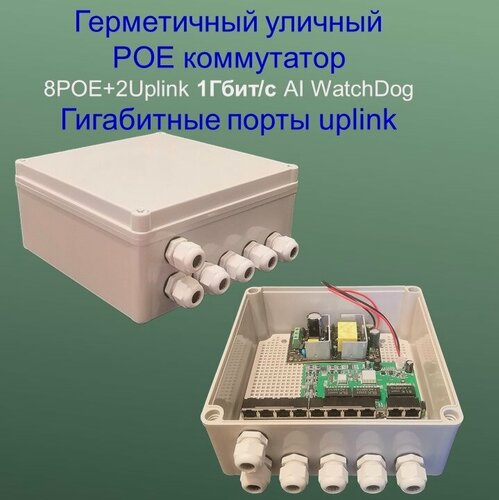 Изображение товара Уличный POE(свитч) 8POE+2Uplink 1000 Мбит/с, WatchDog, Бюджет 120 Ватт, switch IC REALTEK