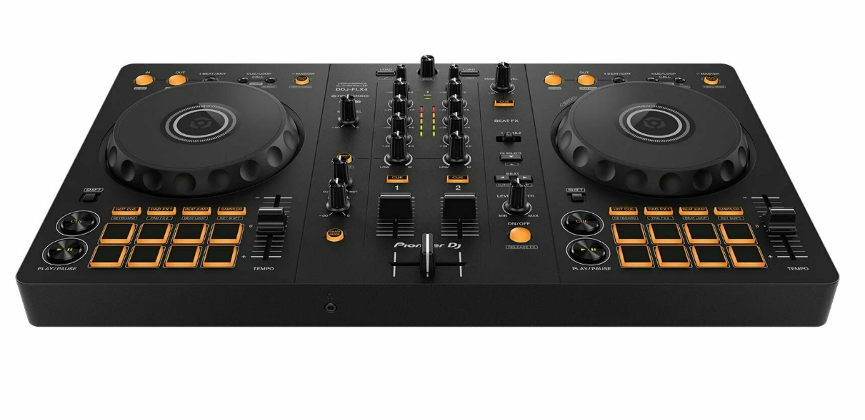 DJ-контроллер Pioneer DDJ-FLX4, 2-канальный, 2 джога и 8 пэдов, для начинающих — фото 1