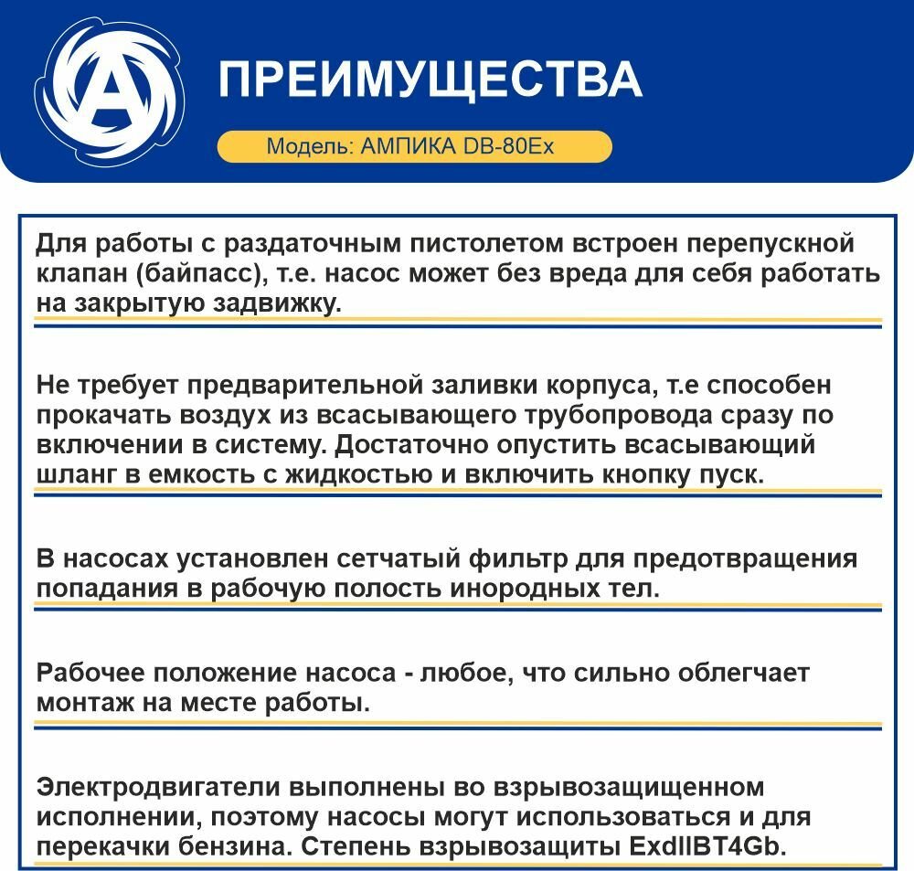 Насос для перекачки бензина Ампика DB-80Ex самовсасывающий (питание 220 вольт) — фото 1