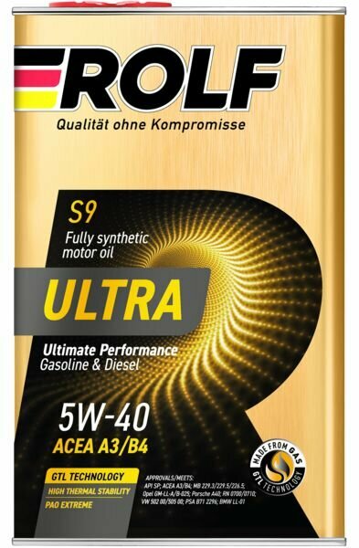 Синтетическое ПАО моторное масло Rolf Ultra 5W-40 A3/B4 SP 1л