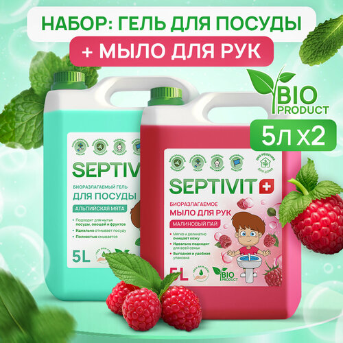 Набор SEPTIVIT Premium Мыло Малиновый пай  5л + Гель для посуды Альпийская Мята 5л гель для посуды septivit миндальное молочко 1 шт