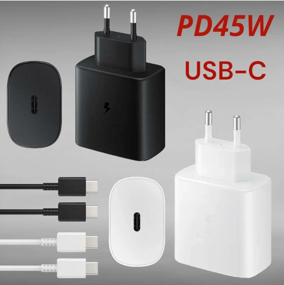 Сетевое зарядное устройство 45W для Samsung EP-TA845 + кабель USB Type-C черный