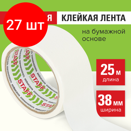 Комплект 27 шт, Клейкая лента малярная креппированная 38 мм x 25 м, STAFF, 229059 комплект 58 шт клейкая лента малярная креппированная 48 мм x 14 м staff 229060