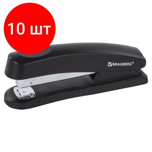 Комплект 10 шт, Степлер №24/6, 26/6 BRAUBERG Standard+, до 30 листов, полнозагрузочный, черный, 228606 комплект 6 шт степлер 24 6 26 6 brauberg standard до 30 листов полнозагрузочный синий 228607