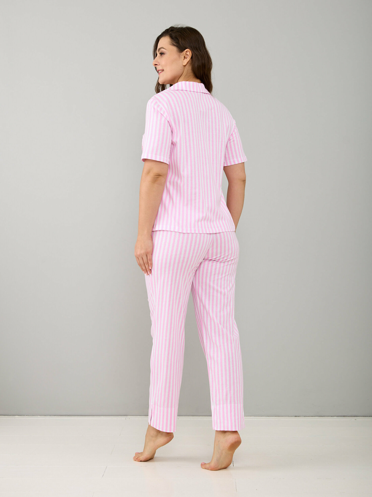 Пижама домашняя женская Алтекс с рубашкой и штанами розовая, размер 52 - фотография № 5