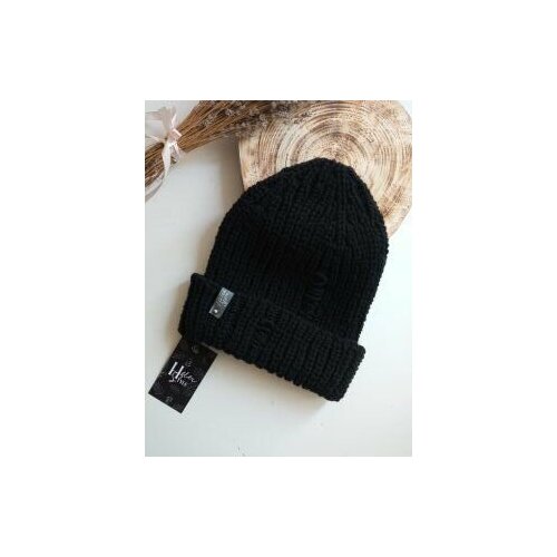 Шапка бини Шапка бини-рвань Helen Style осень-зима, размер 55-59, черный шапка бини размер 55 59 черный