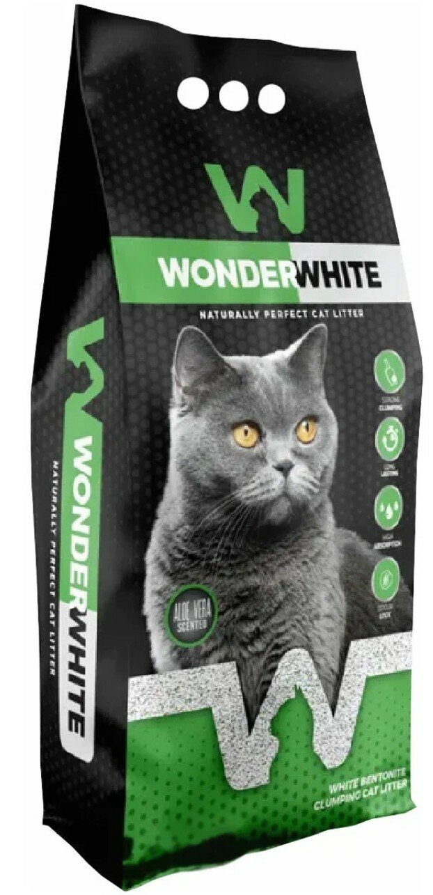 Wonder White Aloe Vera наполнитель для кошачьего туалета комкующийся c ароматом алоэ вера 5кг