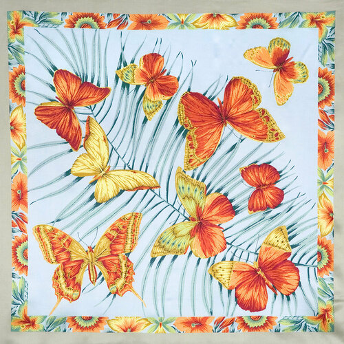 фото Платок павловопосадская платочная мануфактура,89х89 см, голубой, зеленый