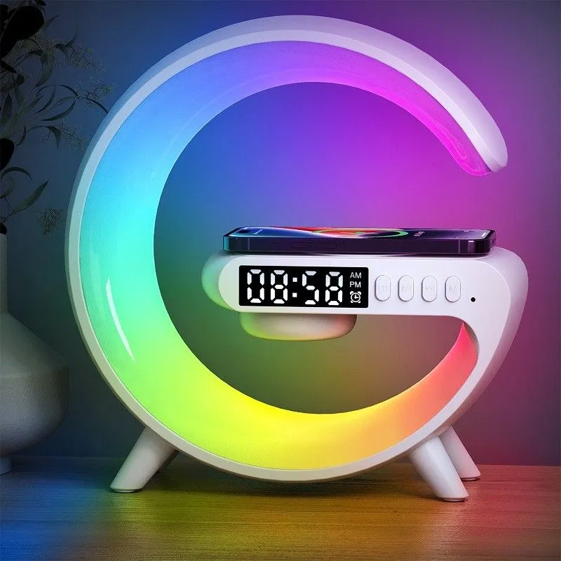 Стильный RGB Ночник с беспроводной зарядкой и Bluetooth колонкой белый - фотография № 1