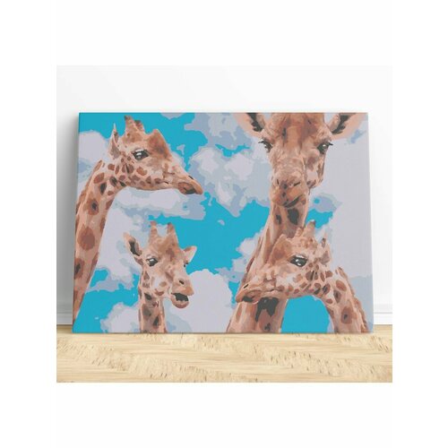 фотошторы семья жирафов ш150xв260 см 2шт атлас на тесьме Семья жирафов