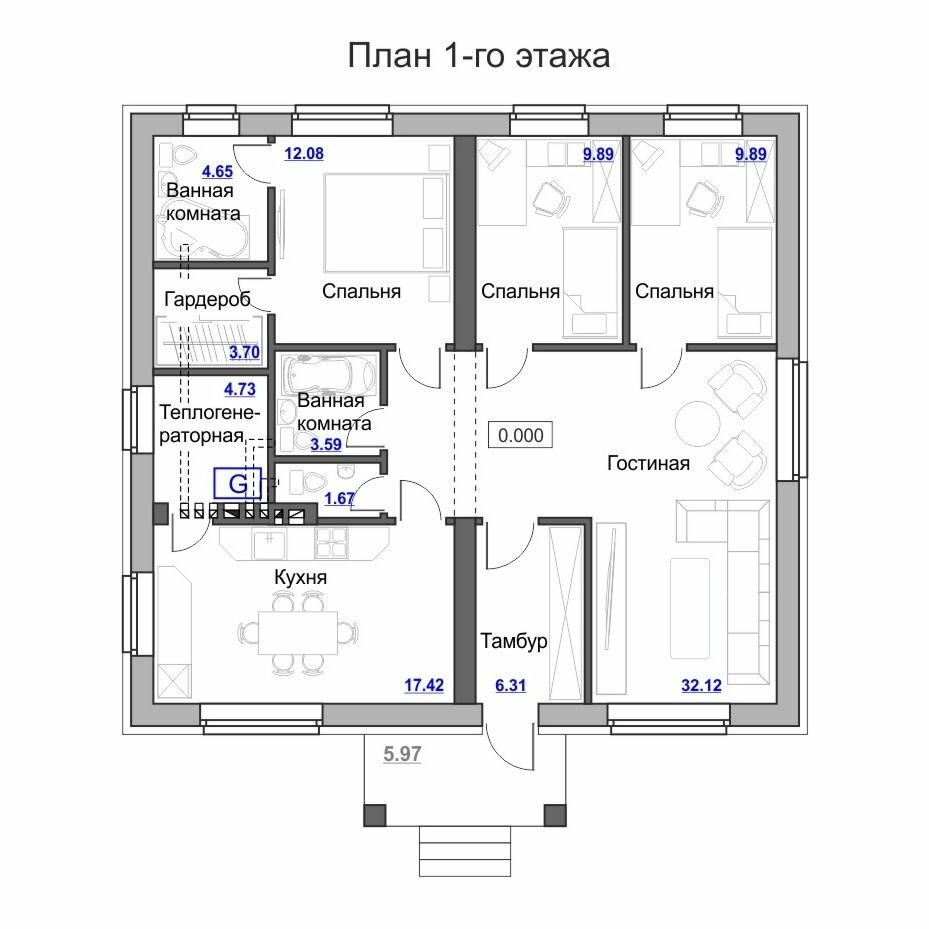 Проект одноэтажного дома с панорамными окнами - фотография № 2