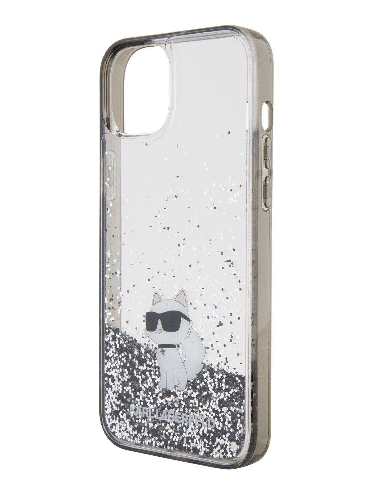Lagerfeld для iPhone 15 Plus чехол Liquid Glitter NFT Choupette Hard Transparent/Black