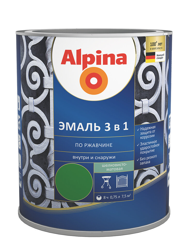 Alpina / Альпина эмаль алкидно уретановая по ржавчине база 1 2,5л