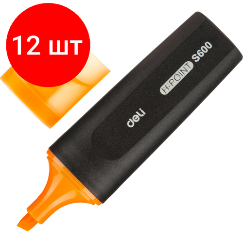 Комплект 12 штук, Маркер текстовыделитель Deli Delight 1-5 мм оранжевый ES600