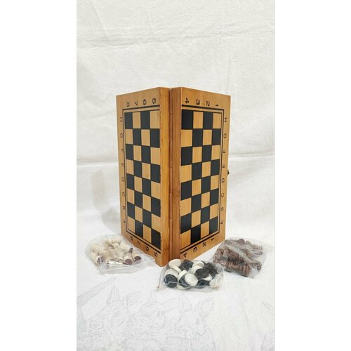 Шахматы, шашки, нарды 3в1, 34 на 34