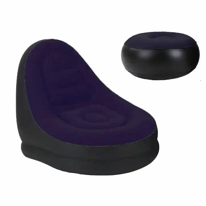 фото Кресло надувное с пуфиком синее/ кресло для пикника