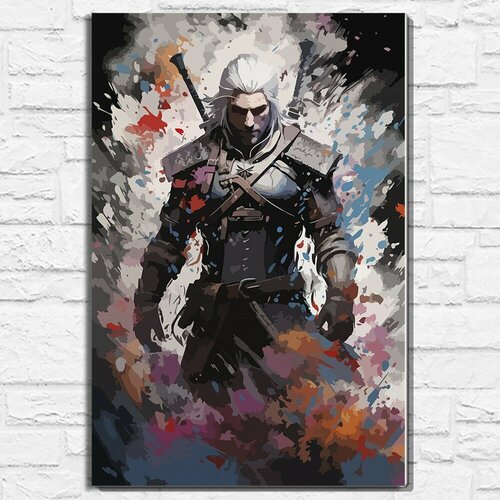 Картина по номерам на холсте игра Witcher (Ведьмак 3, Геральт, PS, PC, XBOX, SWITCH) - 13590 В 60x40