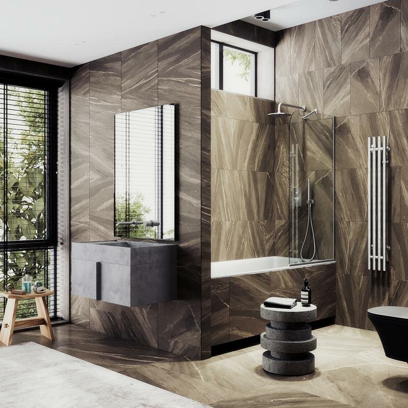 фото Maybah Glass Неподвижная шторка для ванны в узком профиле 80 см, стекло прозрачное, профиль хром матовый MGV-64-5у Maybah Glass