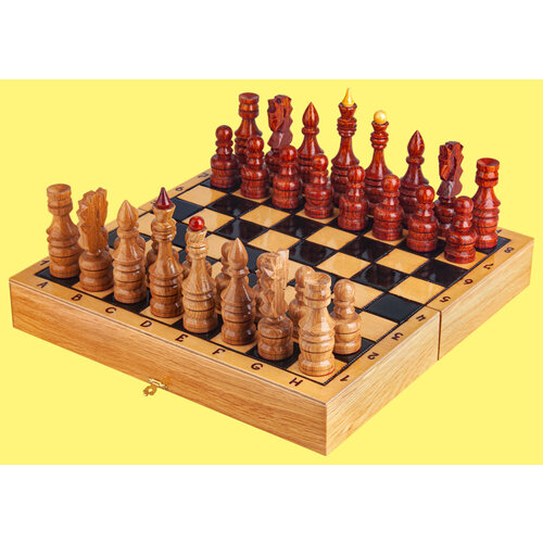 шашки владспортпром с шахматной доской 30 30 см цвет коричневый бежевый Шахматы Дубовые (малые, классические фигуры из дуба)