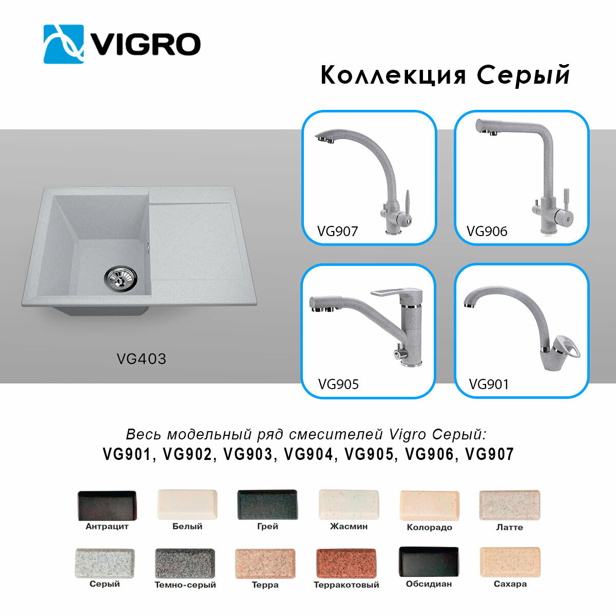 Кухонная мойка VIGRO VG403 антрацит - фото №3