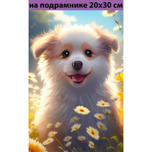 Алмазная мозаика на подрамнике 20х30 Животные собака, алмазная живопись 30х20, 30*20, Наборы с круглыми стразами полная выкладка